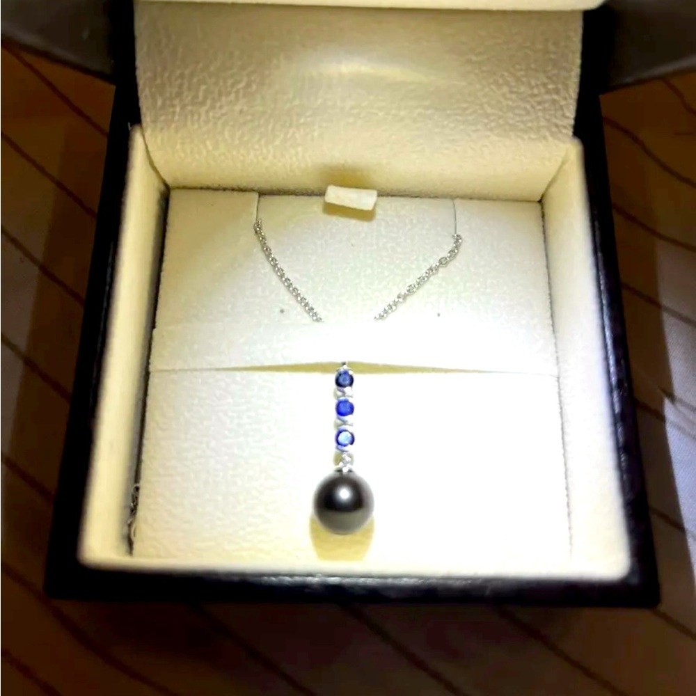 ANGARA Tahitian Pearl Drop Pendant w Sapphires
